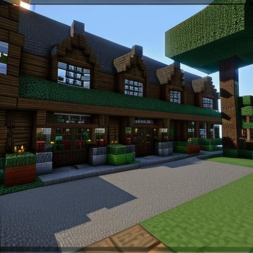 Blocky Minecraft English pub built in Minecraft, old grainy ...