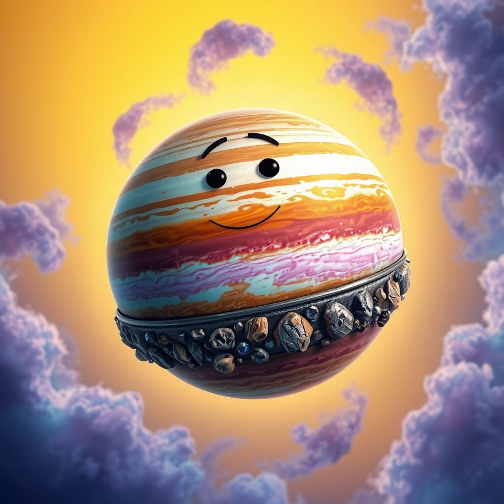 Jupiter's Cosmic Armor in Vibrant Asteroid Belt Style