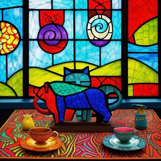 Stylized Cats in Naive Folk Art Style