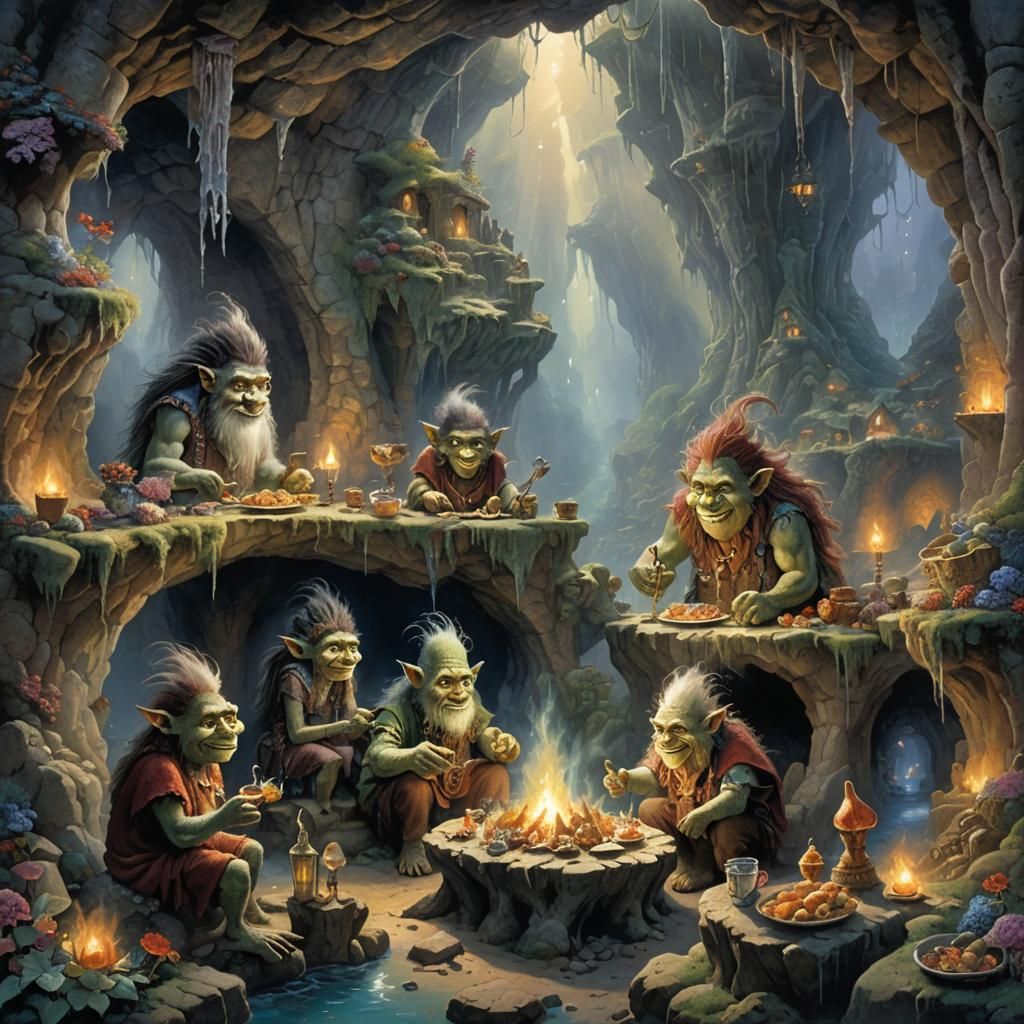 Troll Family Dinner in Cavern: Ethereal Fantasy