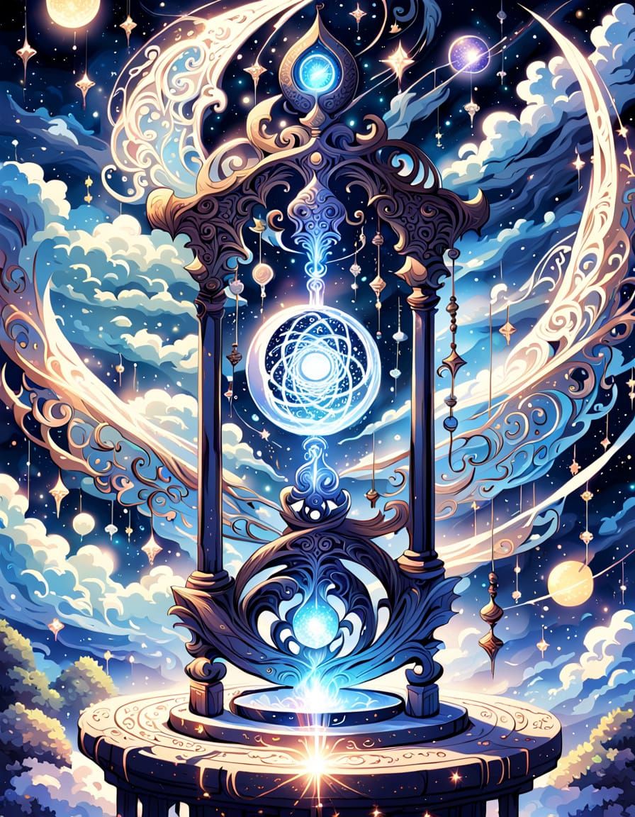 Gleaming Spindle on Fate's Thread in Cosmic Anime Style