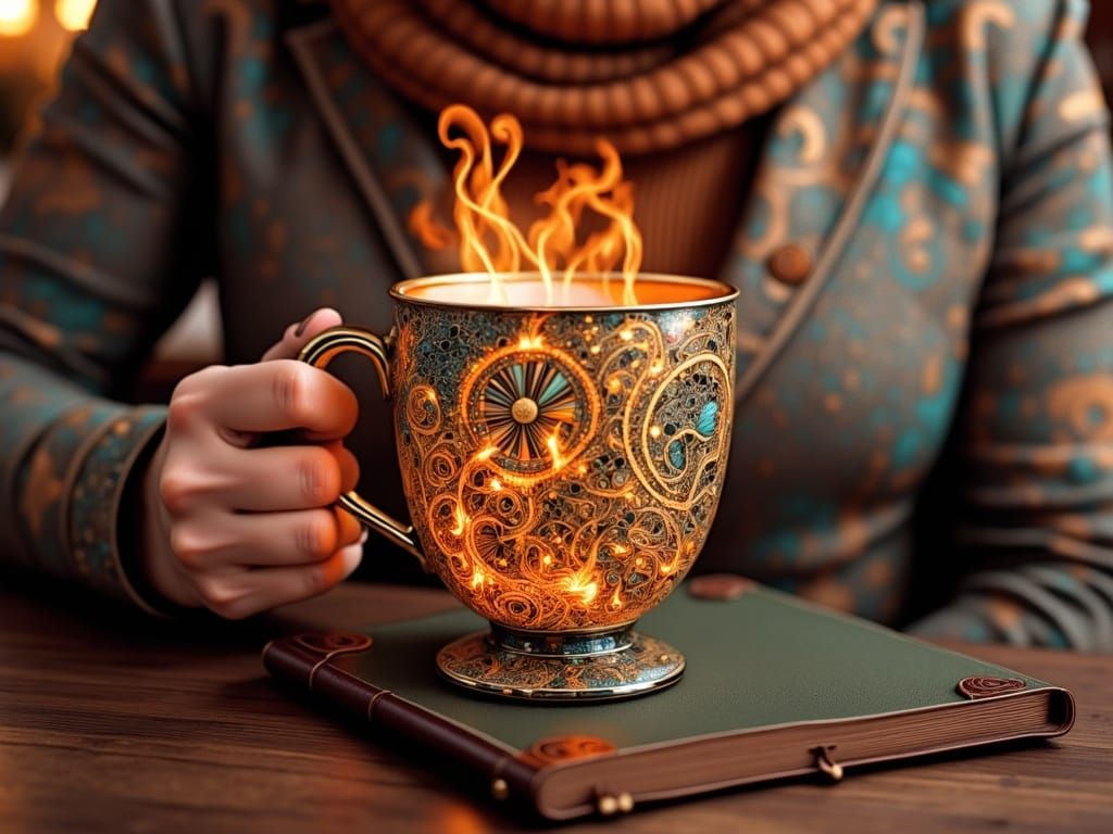 Mystical Coffee Cup with Zentangle Fire Magic