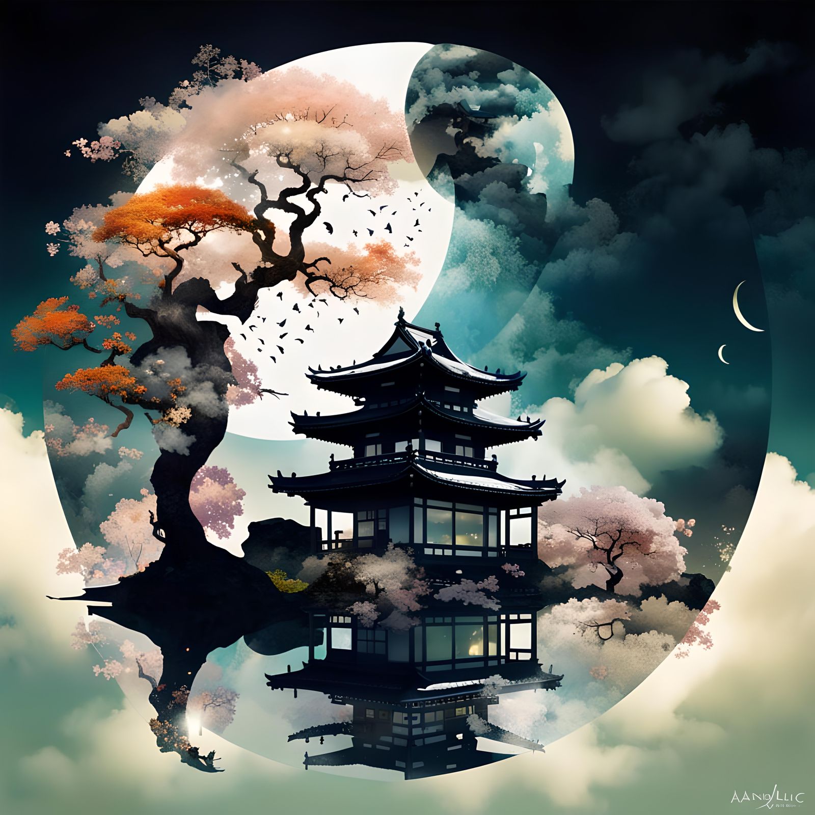 Four Seasons Double Exposure in Sakura Garden