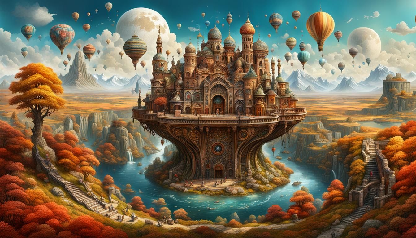 Colorful Assemblage Art Landscape in Surreal Style