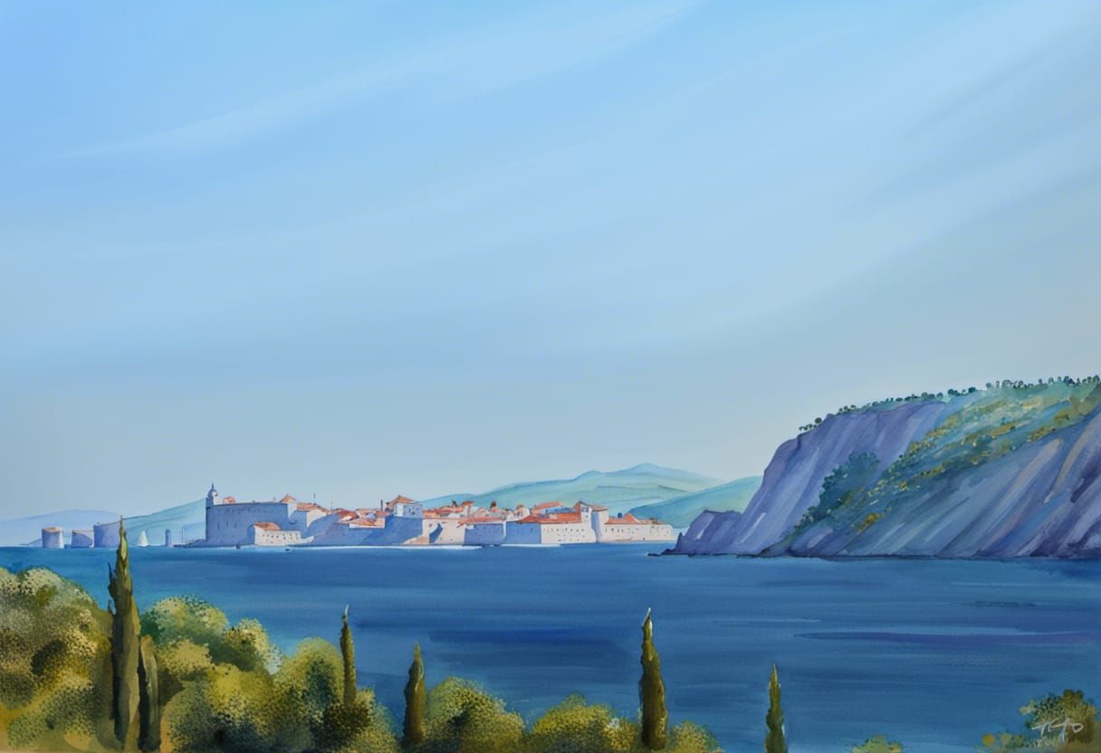 Adriatic Coastline: Impressionistic Watercolor Painting