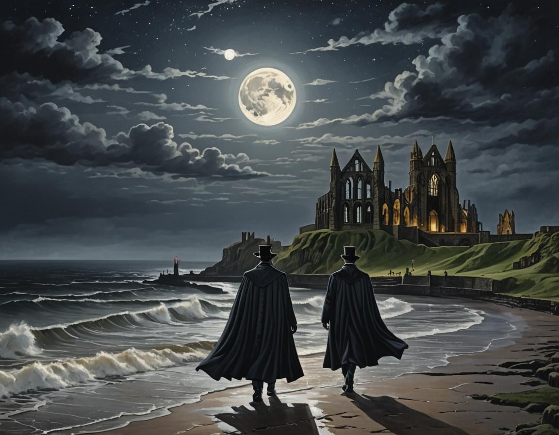 Dracula at Whitby Abbey Under Moonlight