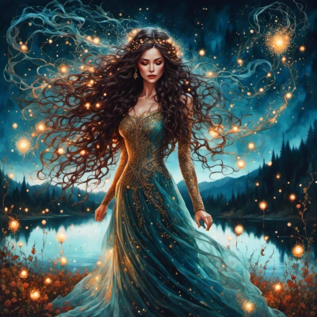 Beautiful Witch with Ethereal Mist and Vibrant Colors