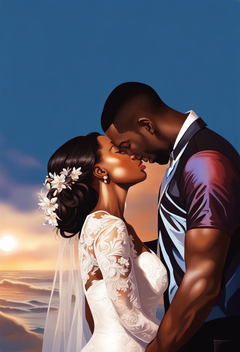 Romantic Wedding Kiss in Hyperrealistic Splash Art