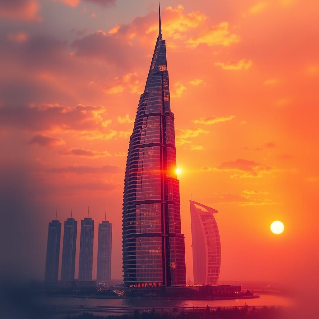 Burj Khalifa Sunset in Hyperrealistic Splash Art