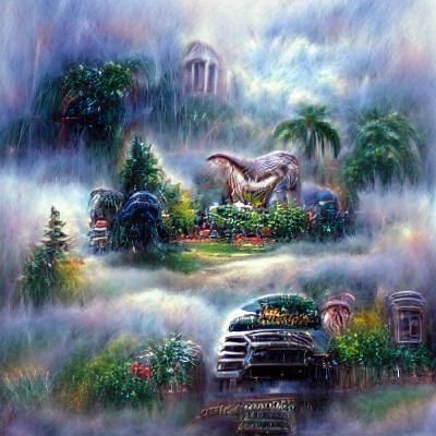 Ethereal Jurassic Park Scene in Fantasy Style