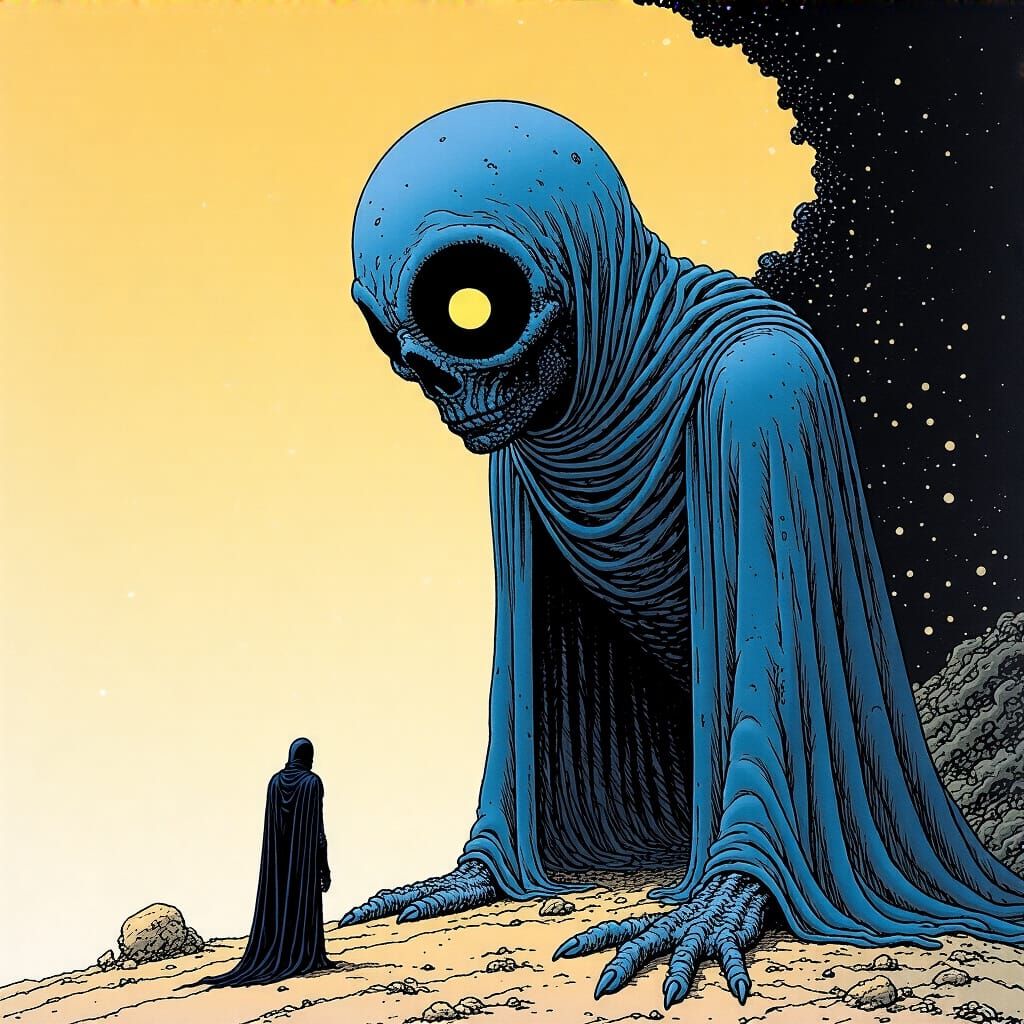 Grimdark Sci-Fi Landscape in Moebius Style