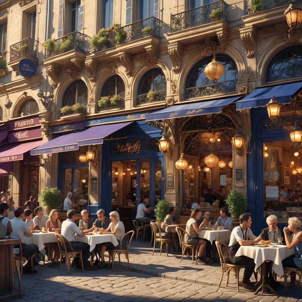 Vintage French Cafe on Summer Afternoon
