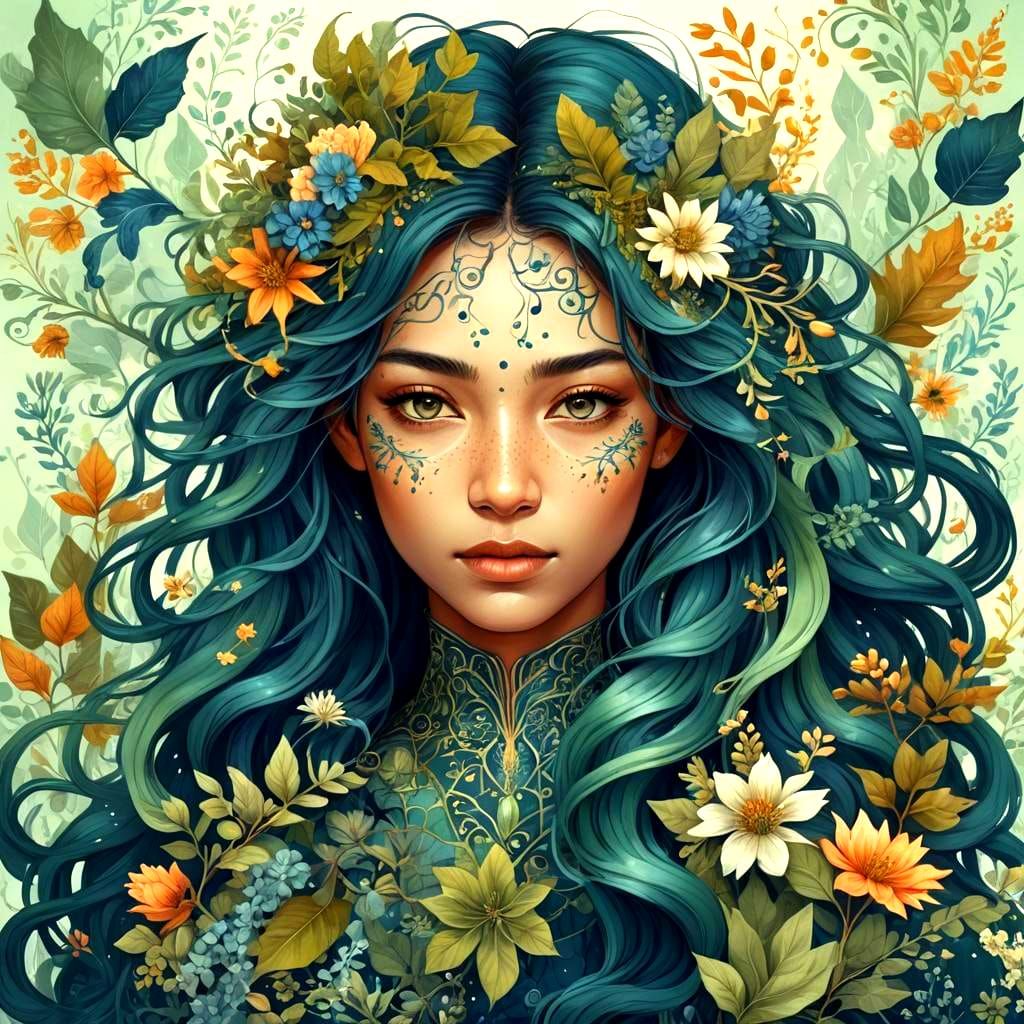 Ethereal Scorpio Portrait with Floral Accents