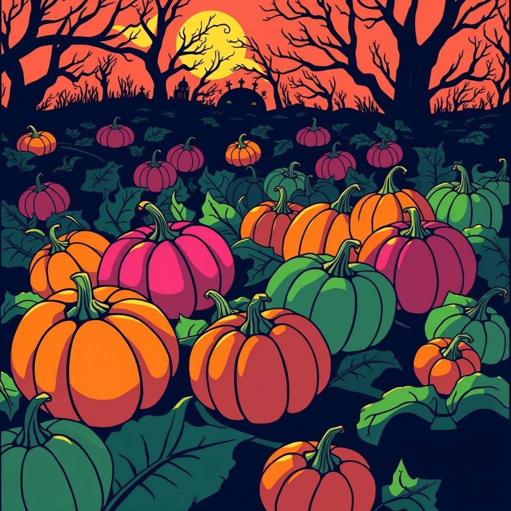 Spooky Abstract Pumpkin Patch in Pendleton Ward Style