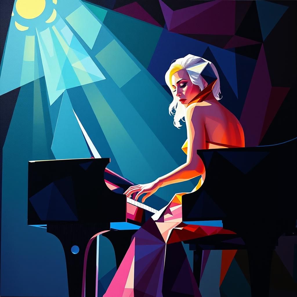 Lady Gaga on Stage: Cubist Art Deco Painting