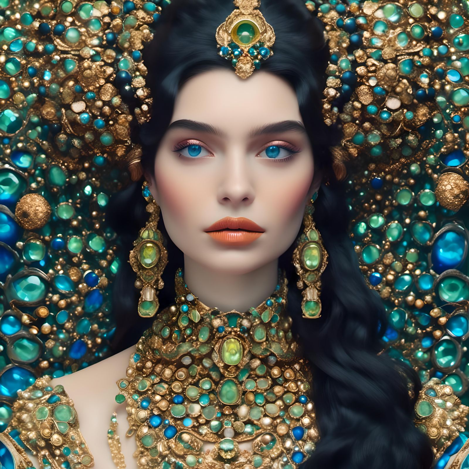 Indian Woman in Blue Gown with Rococo Style