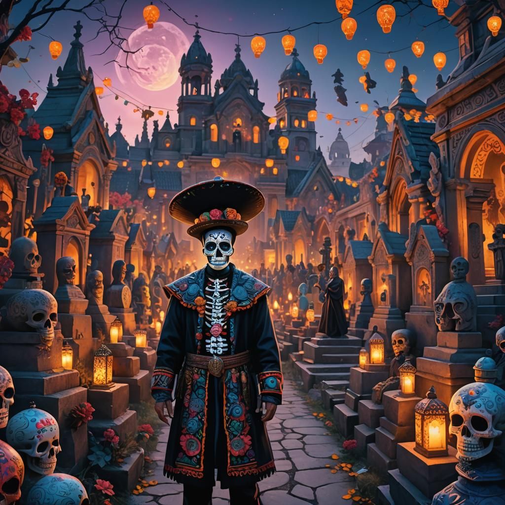 Day of the Dead Cemetery in Fantasy Art Style
