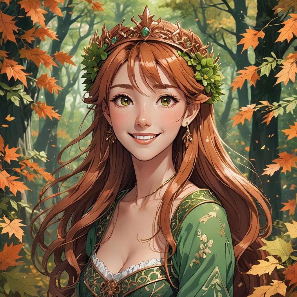 Anime Portrait of Copper-Haired Autumn Princess