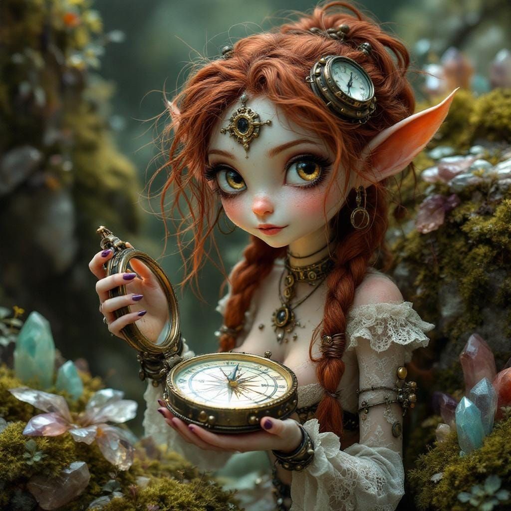 Steampunk Fae with Chrono-Compass in Whimsical Style