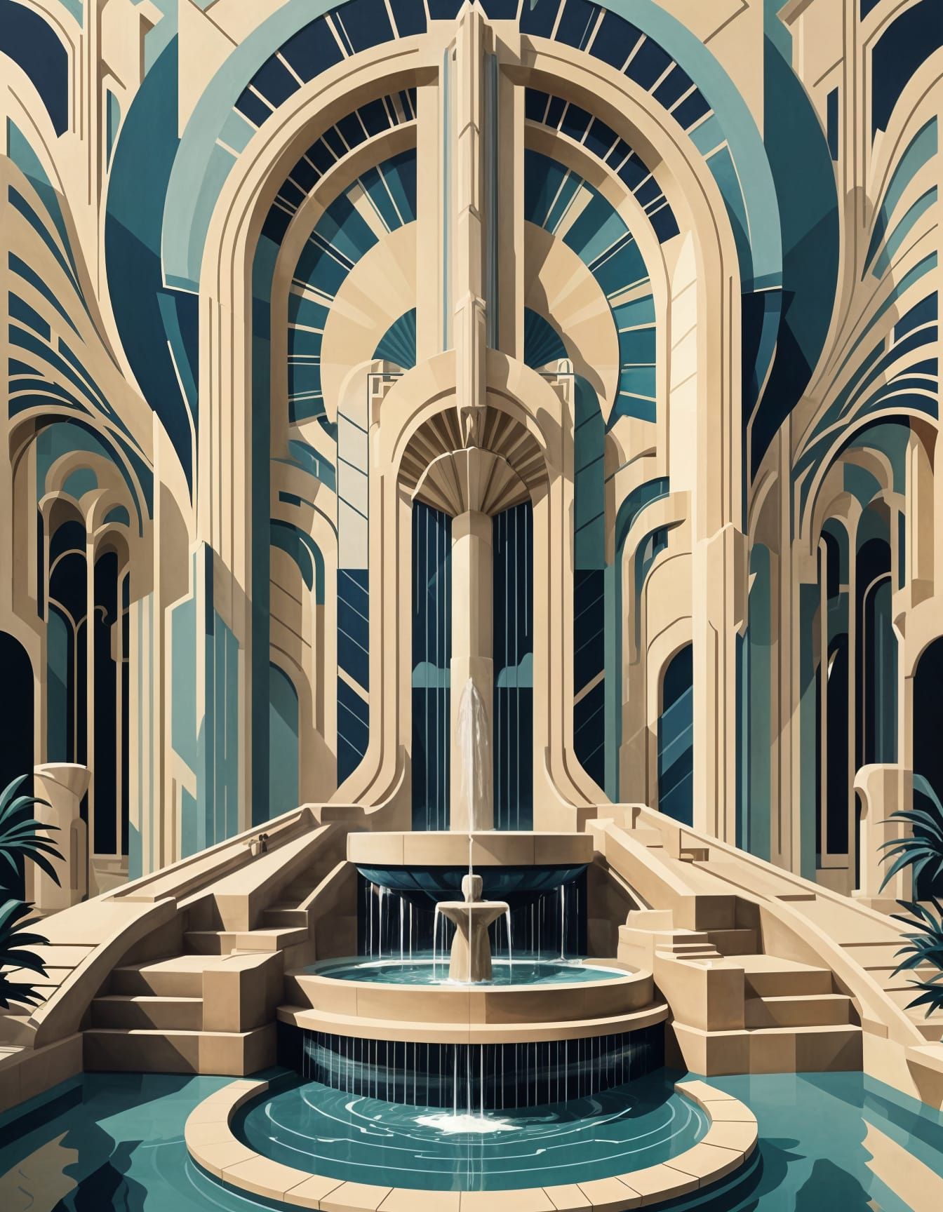 Art Deco Fountain Monument Graphic Poster