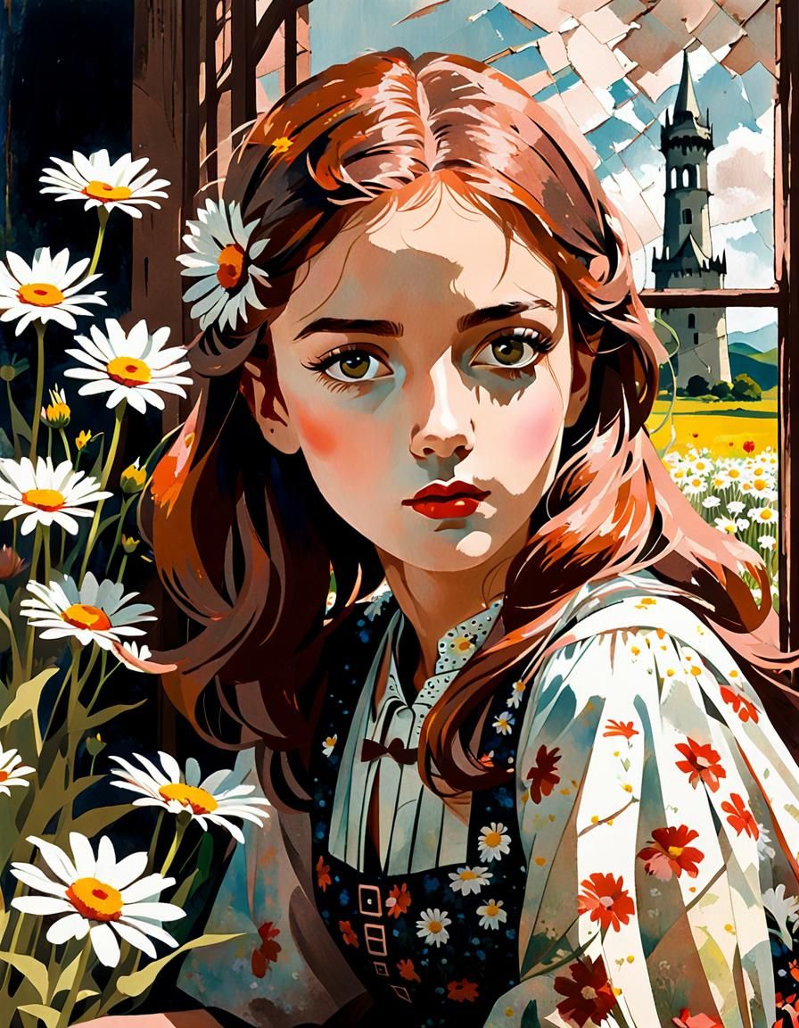 Daisy Daydreams: The Whimsical World of Jessie in the Flowered Window