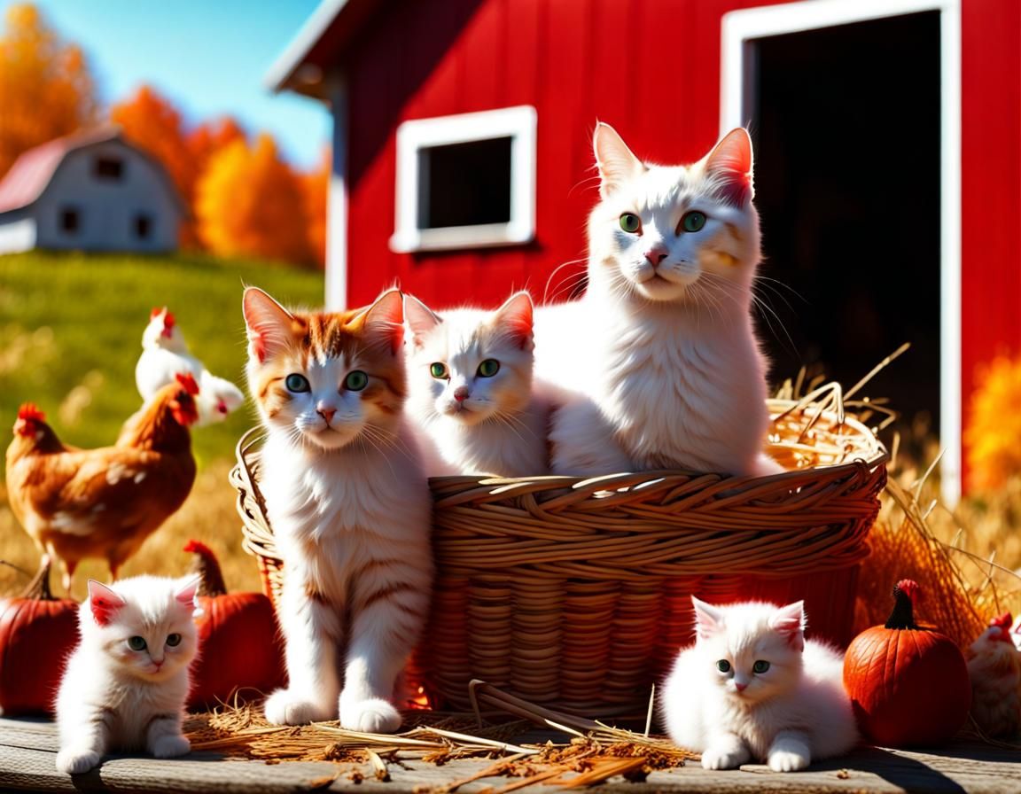 Cottagecore Cats Enjoying Autumn Farm Day