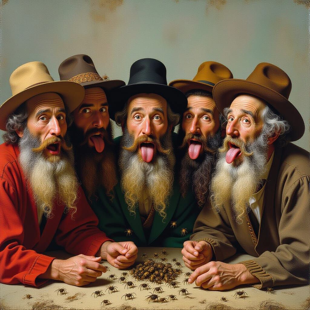 Ancient Jewish Men with Radiant Faces and Extended Tongues