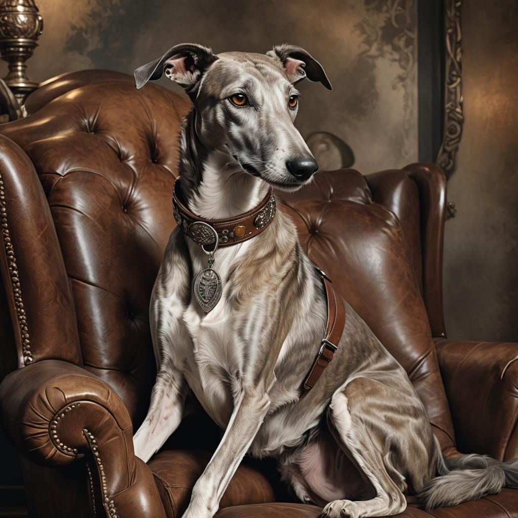Noble Greyhound in Leather Armchair: Fantasy Art