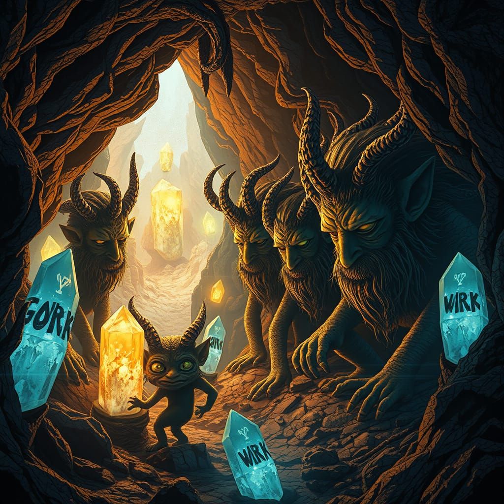Trolls Guarding Crystal Cave in Bio-Art Style