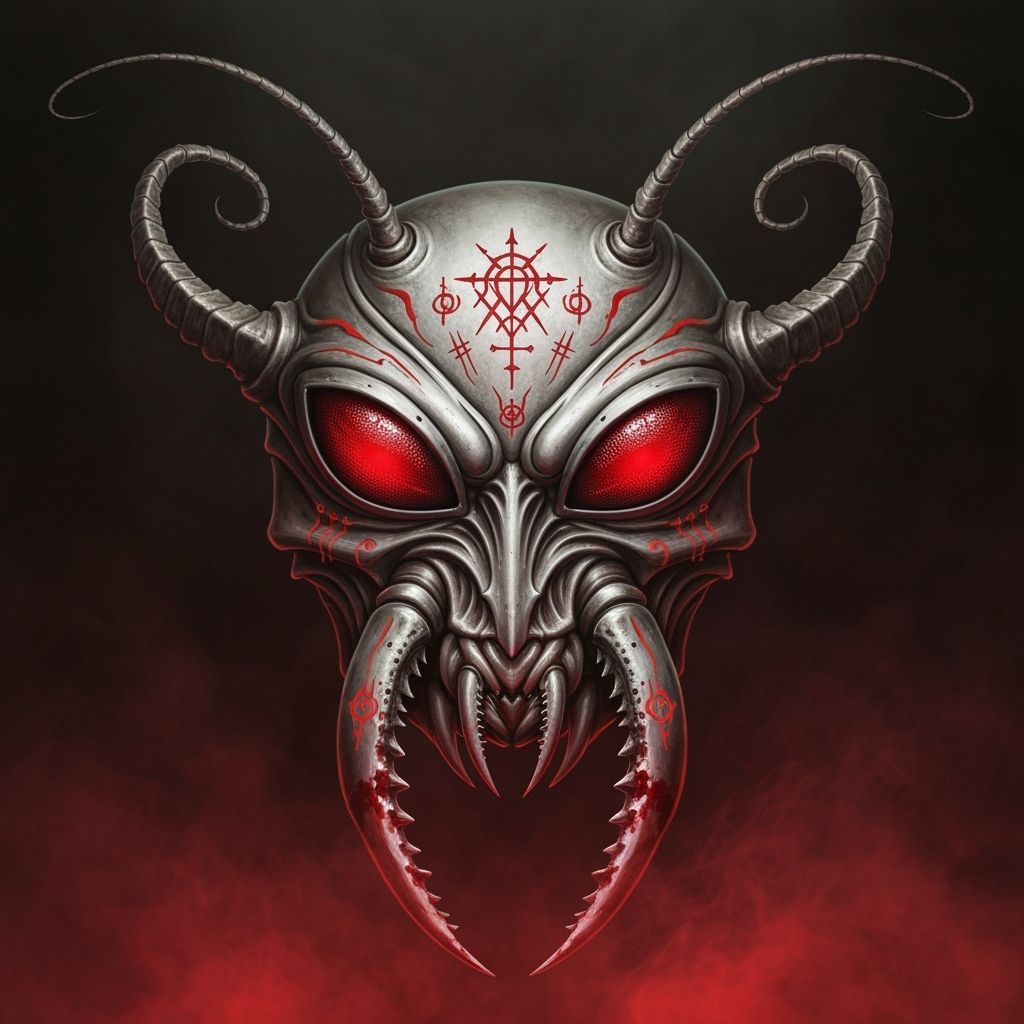 Demonic Locust Mask Illustration in Gothic Style