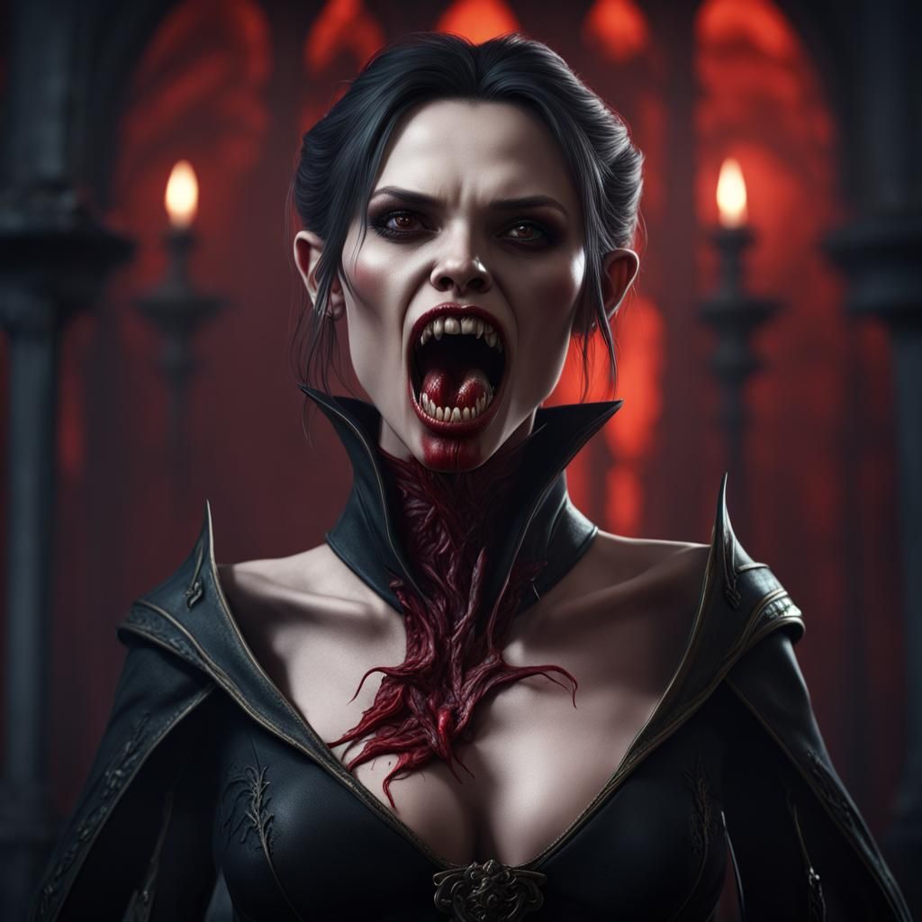 Vampire Biting Neck in Detailed Matte Painting