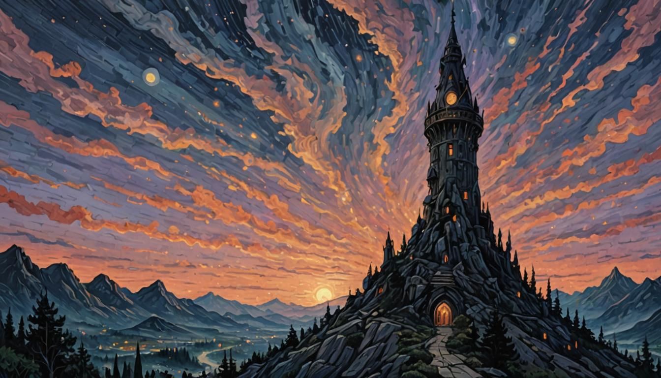 Post-Impressionist Spire in Twilight Zone