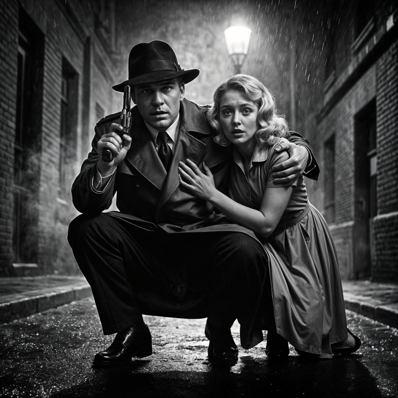 Film Noir: Detective and Woman in Alley
