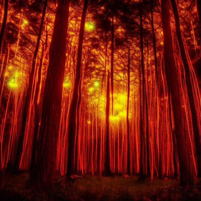 Enchanted Forest Nightscape with Fireflies