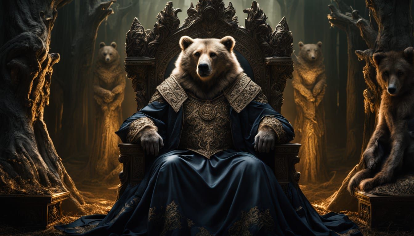 Regal Ursine Monarchs in a Dark Fantasy Realm