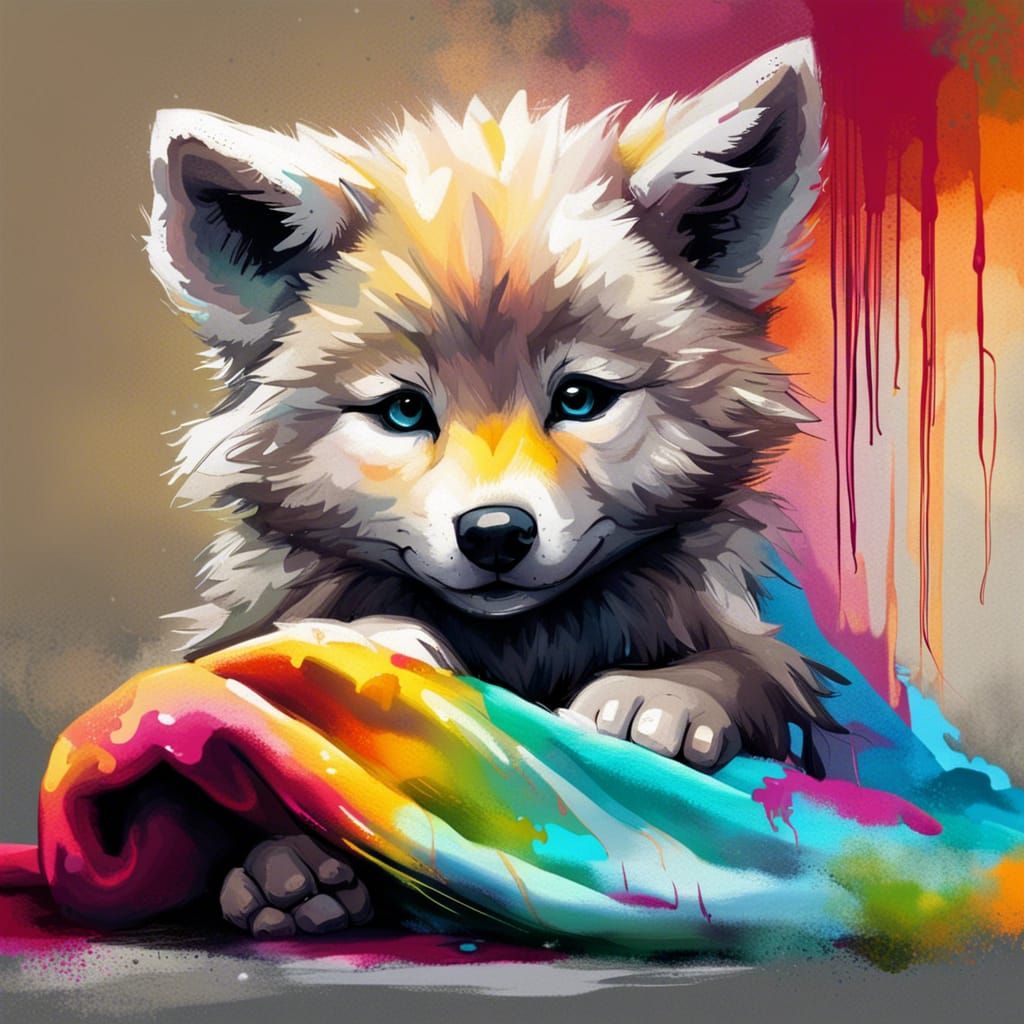 Adorable Wolf Cub in Splash Art Style