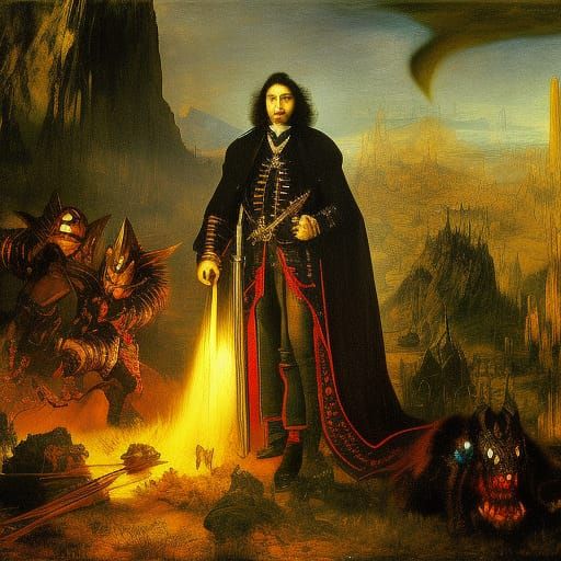 Vampire Lord Protects Friends: Sci-Fi Fantasy Art
