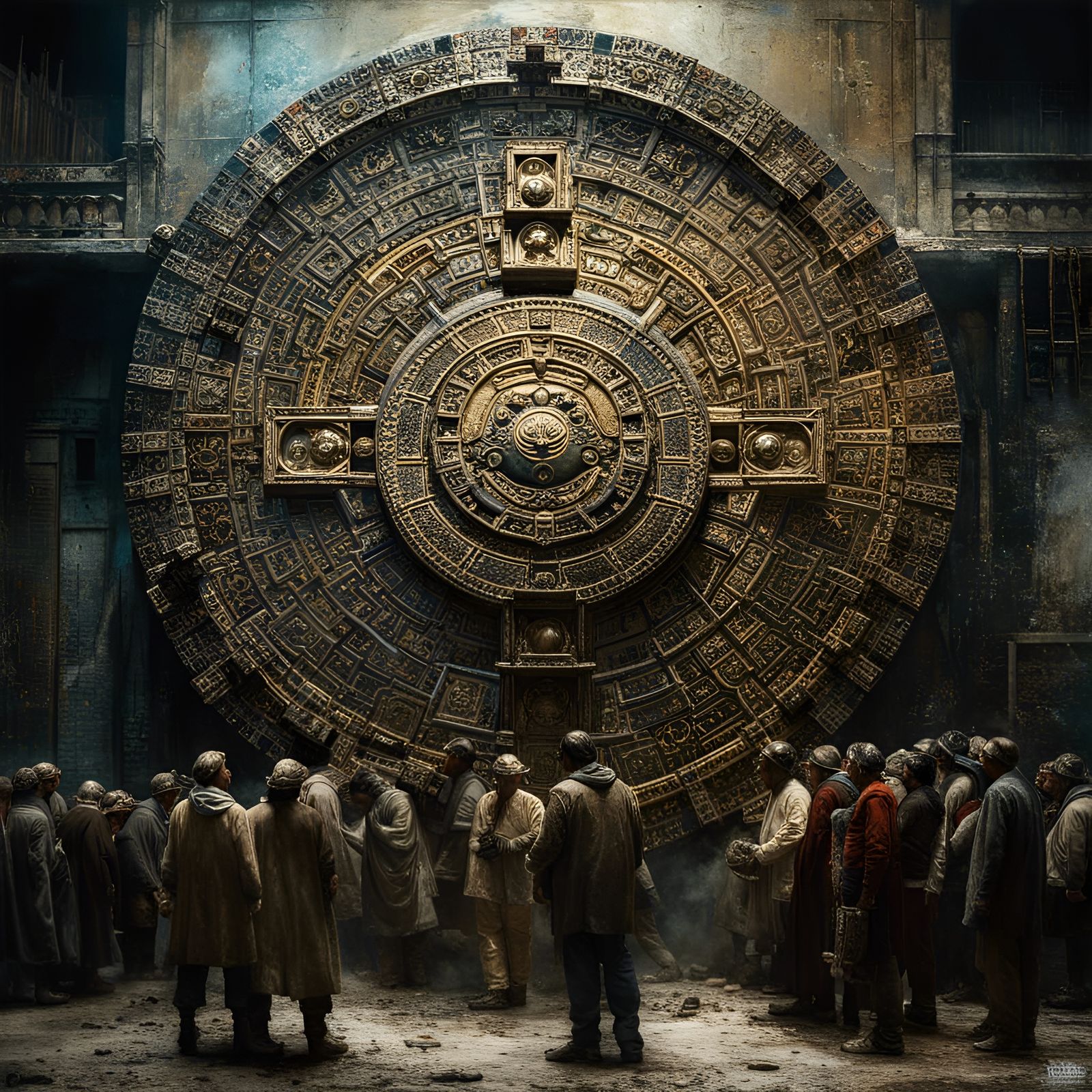 Detailed Mayan Calendar in Hyperrealistic Mixed-Media