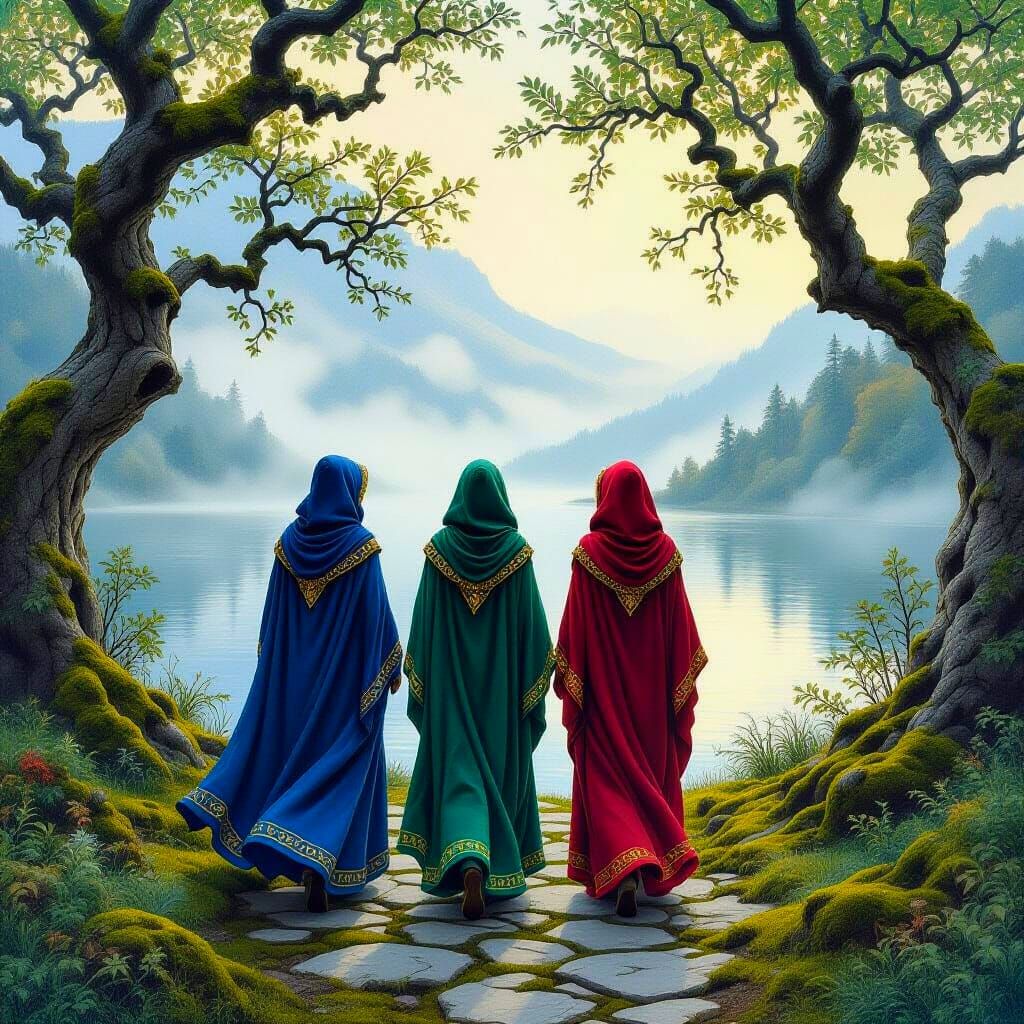 Mystical Path with Women in Hooded Robes