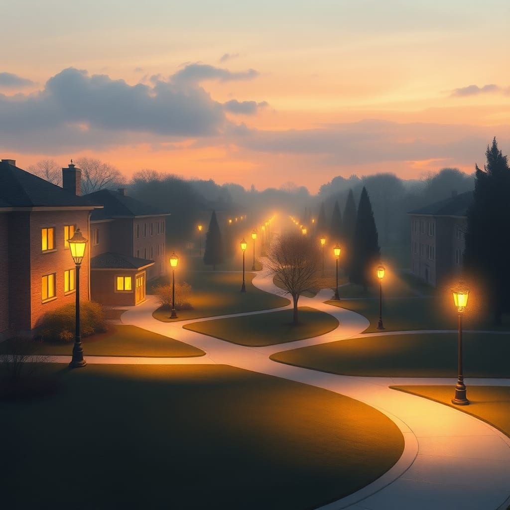 Serene Campus at Dusk in Magical Realism