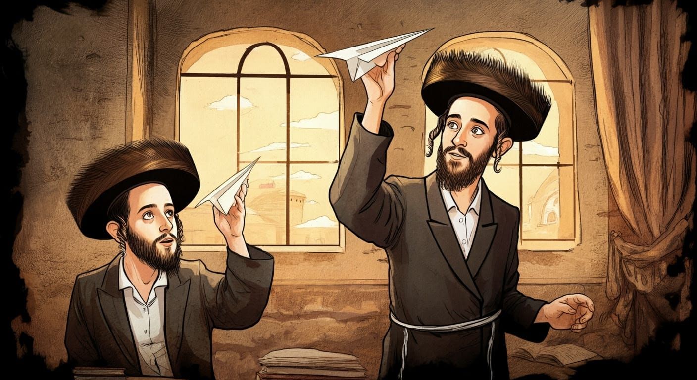 Hasidic Students Launching Paper Airplanes: Digital Comic Ar...