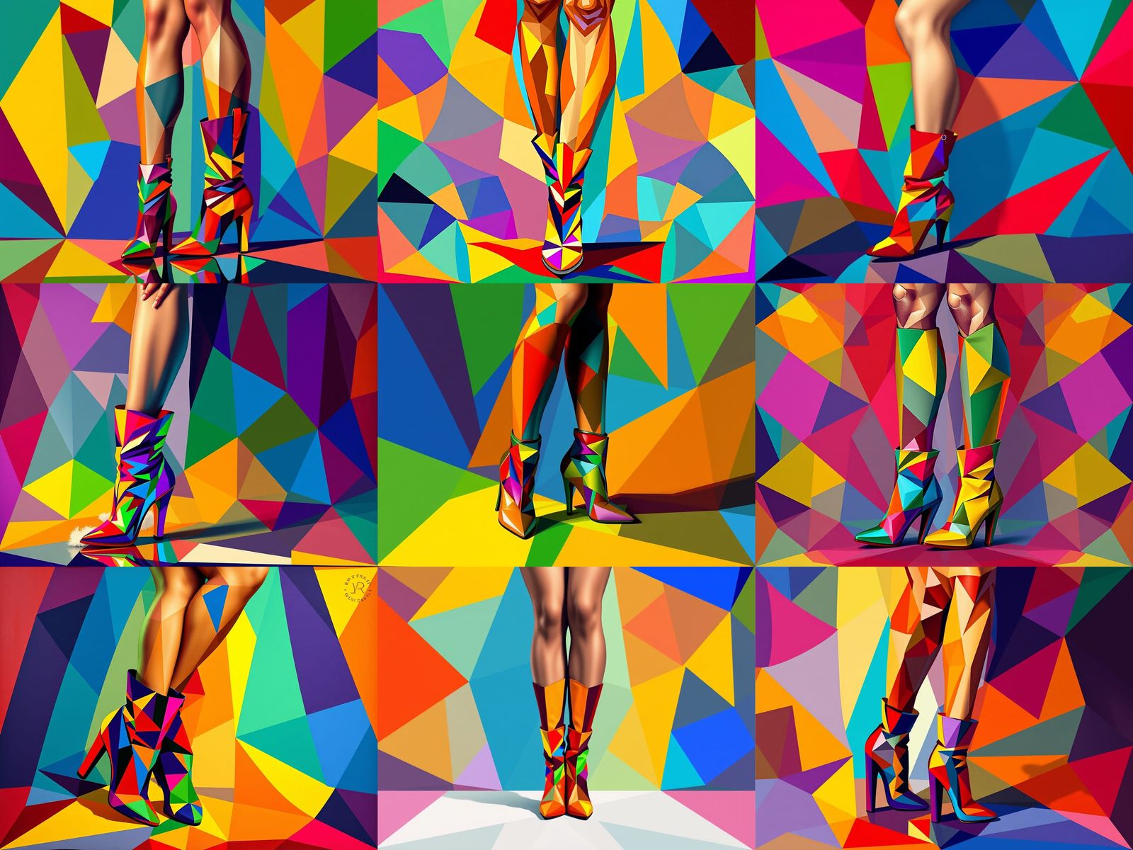 Geometric Female Legs in Cubist Art Deco Style
