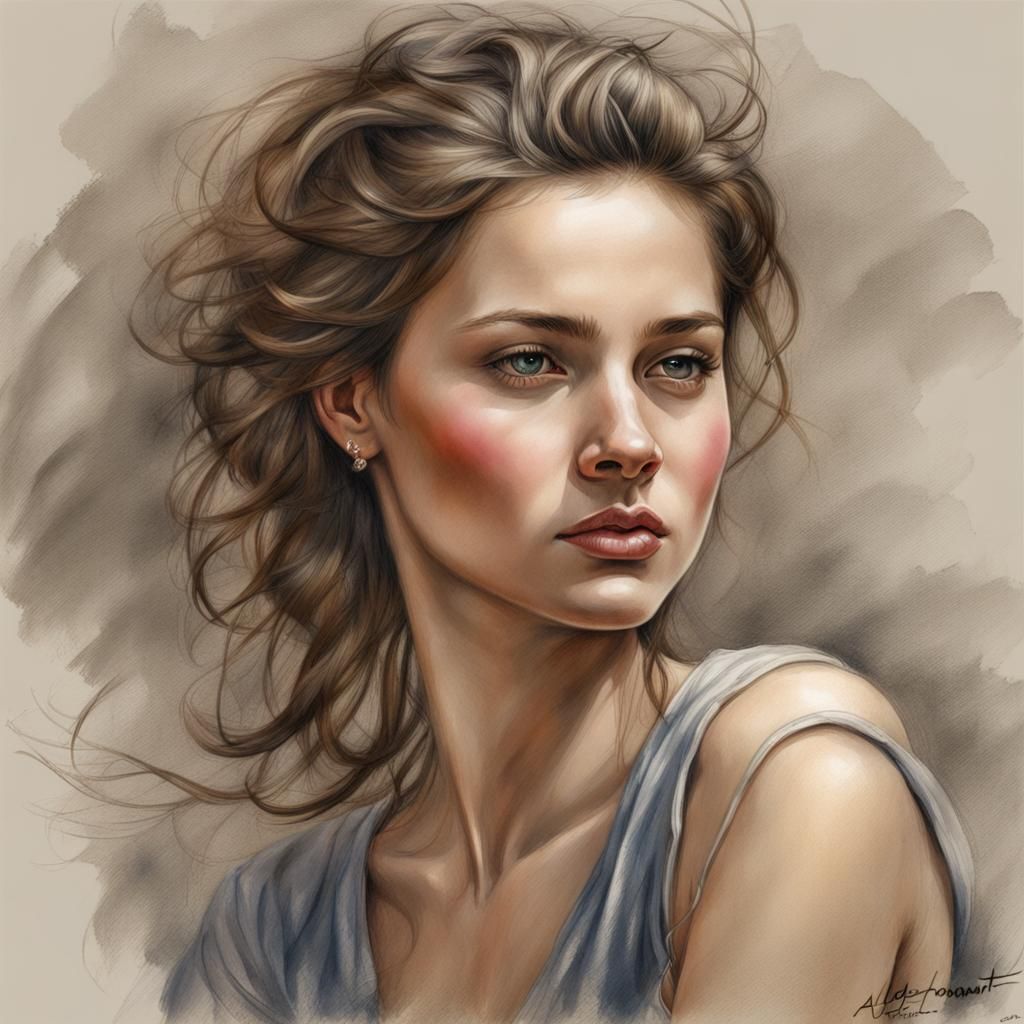 Enchanting Girl Portrait as Pencil Sketches