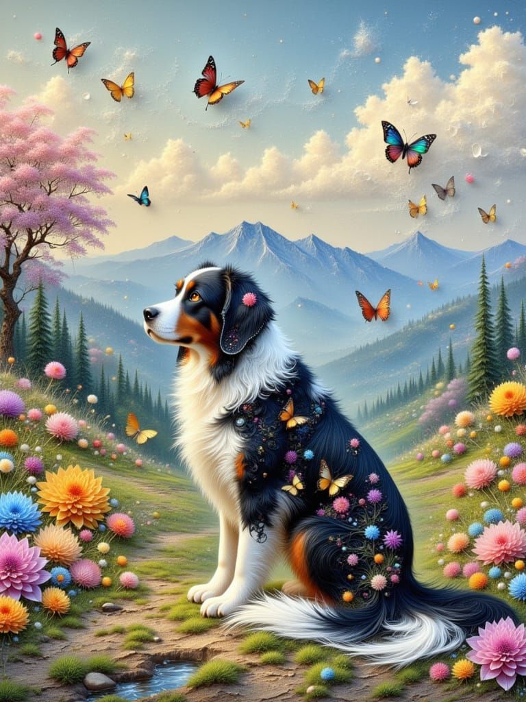 Ethereal Fractal Lace Bernese Mountain Dog in Pastel Hues