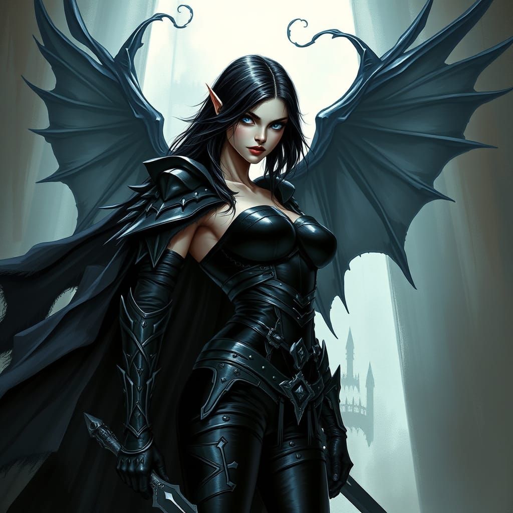 Ethereal Vampire Warrior in Dark Fantasy Attire