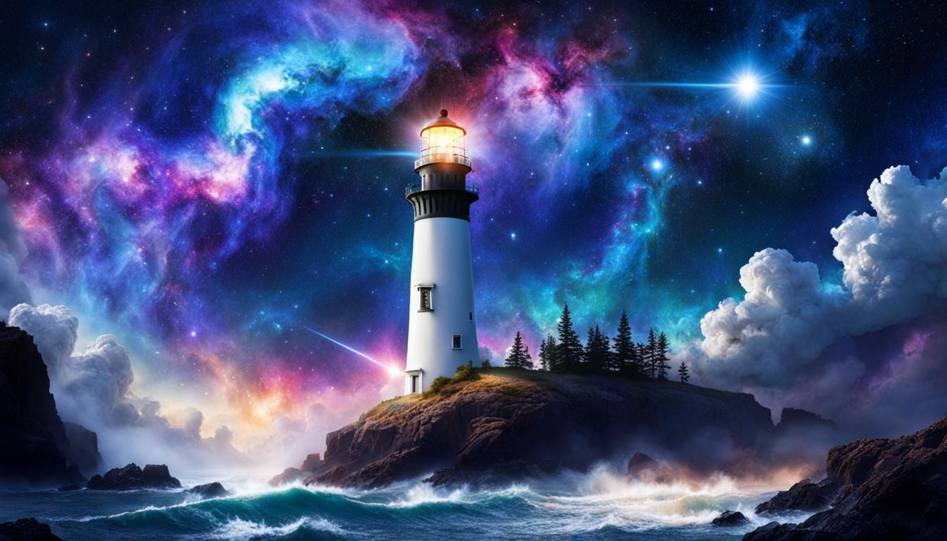 Lighthouse and Nebula in Cosmic Landscape