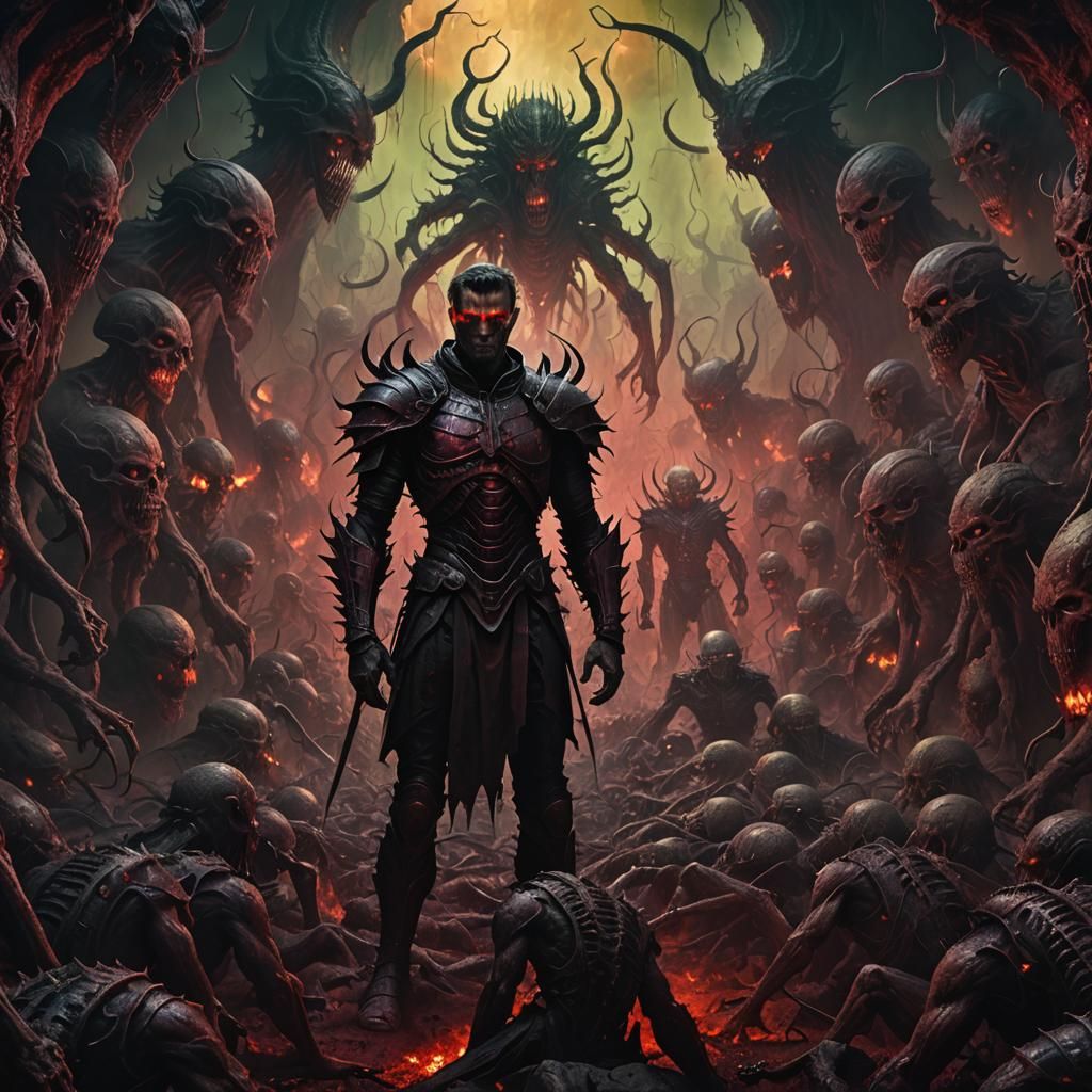Triumphant Warrior in Hell: Dark Fantasy Matte Painting