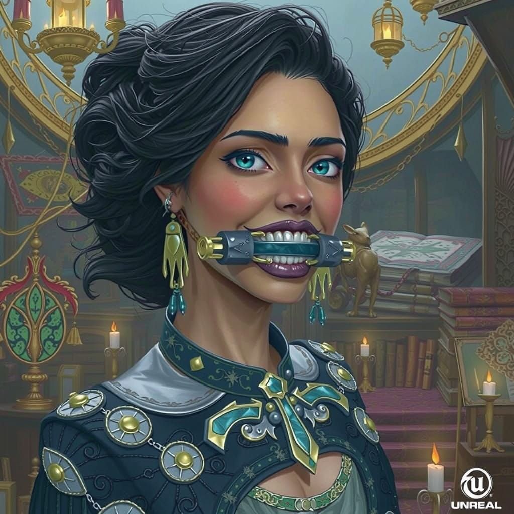 Dark Fantasy Figure Struggles with Metal Gag in Mysterious C...