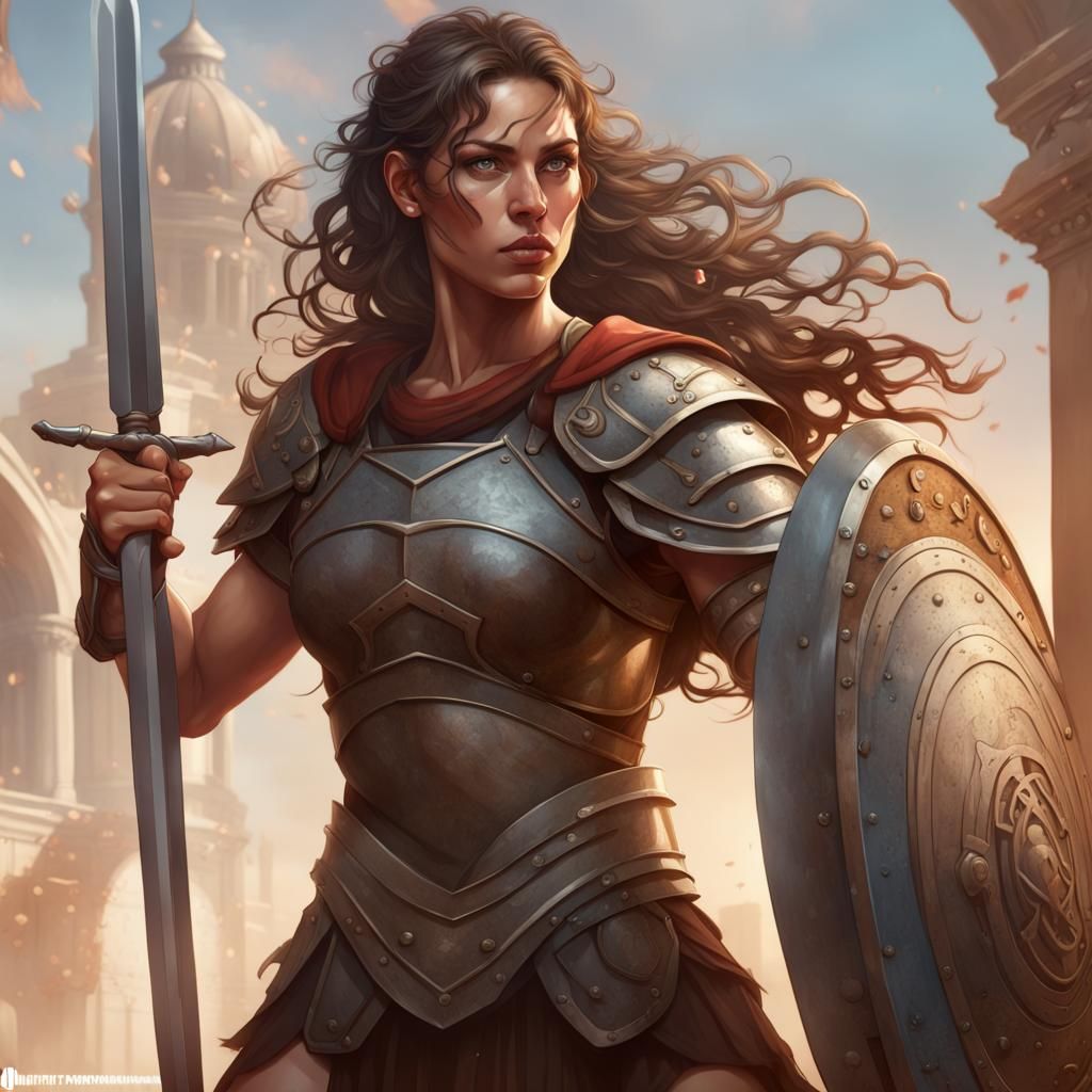 Roman Gladiator Woman Portrait in Digital Art Style