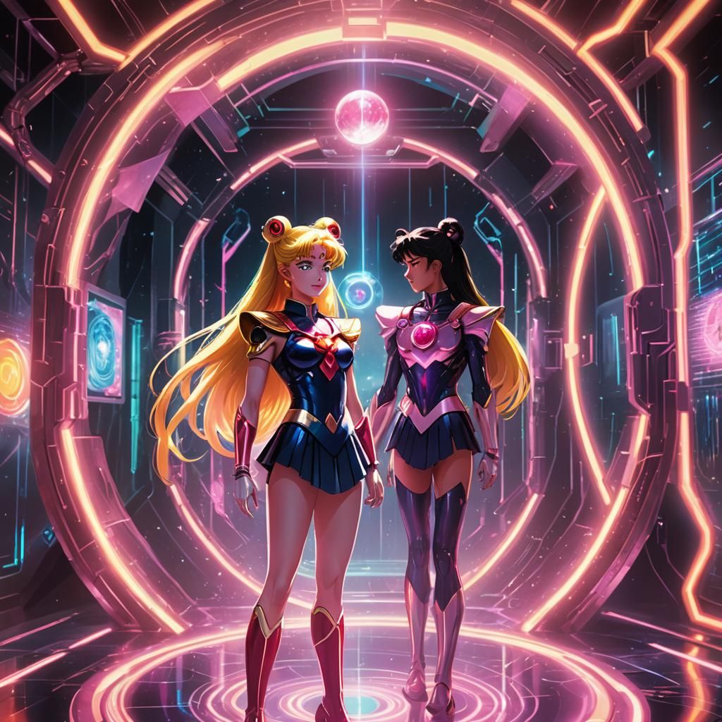 Sailor Moon in Futuristic Chamber with Telepathic Energy